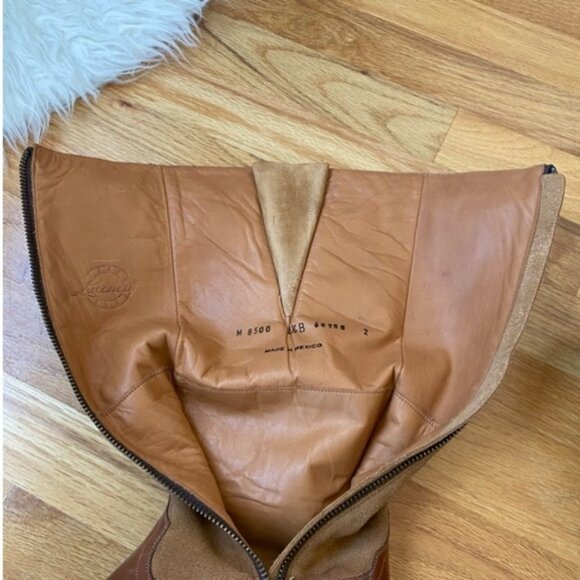 Lucchese Paige Riding Buckle Tan Leather Tall Boots 8.5 B M8500 - Picture 8 of 11